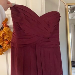 Crinkle Chiffon Dress with Cascade Skirt in Color Wine